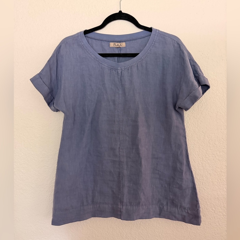 Flax Blue 100% Linen Blouse